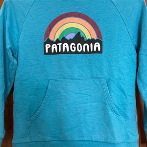 Blue and rainbow, size M, Patagonia, kids hoodie